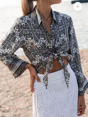 Lolita Jaca St Barth 100% Silk Scarf Print Blouse- Size S